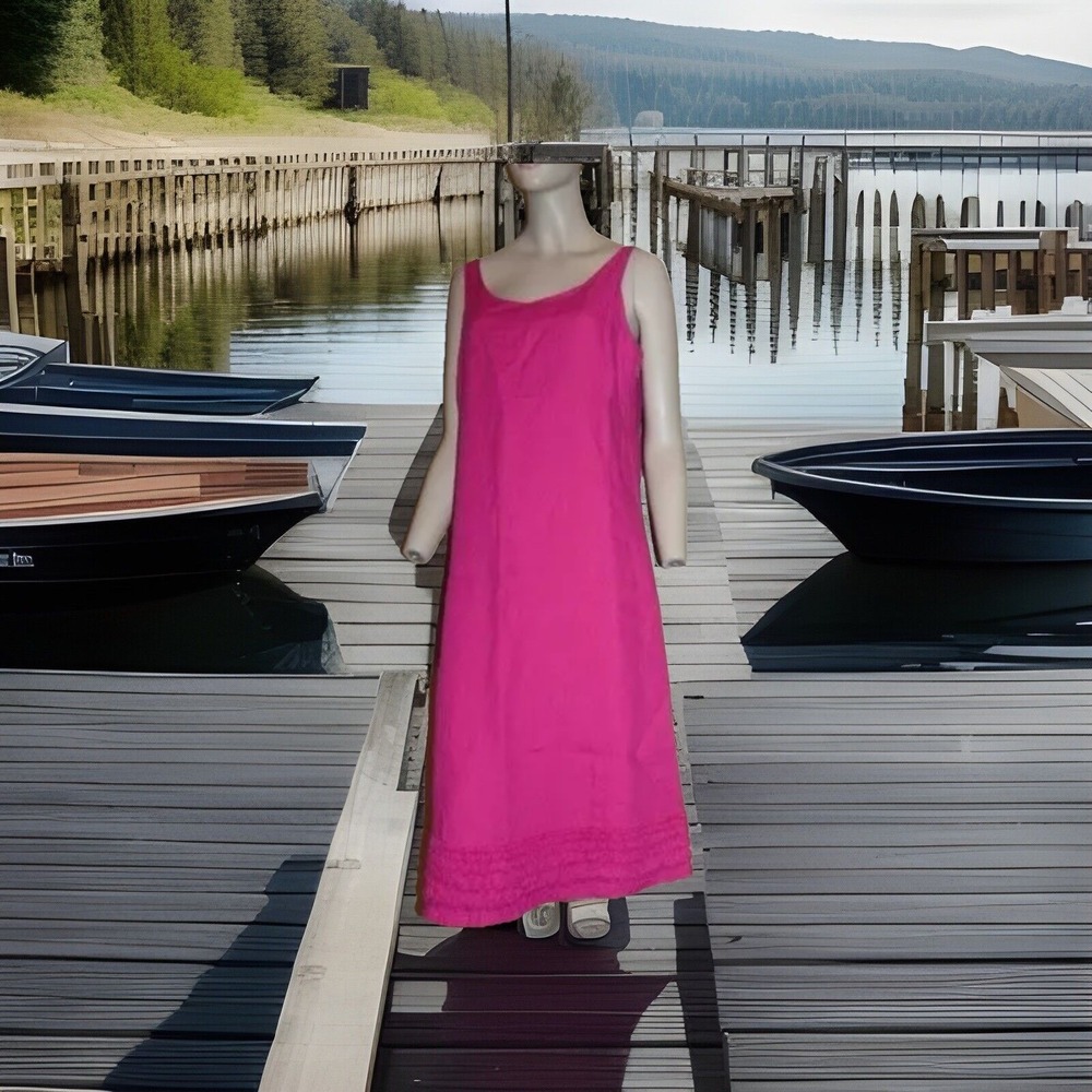 Eileen Fisher Women Size‎ Medium Tank Sleeveless Dress Irish Linen Fuchsia Pink